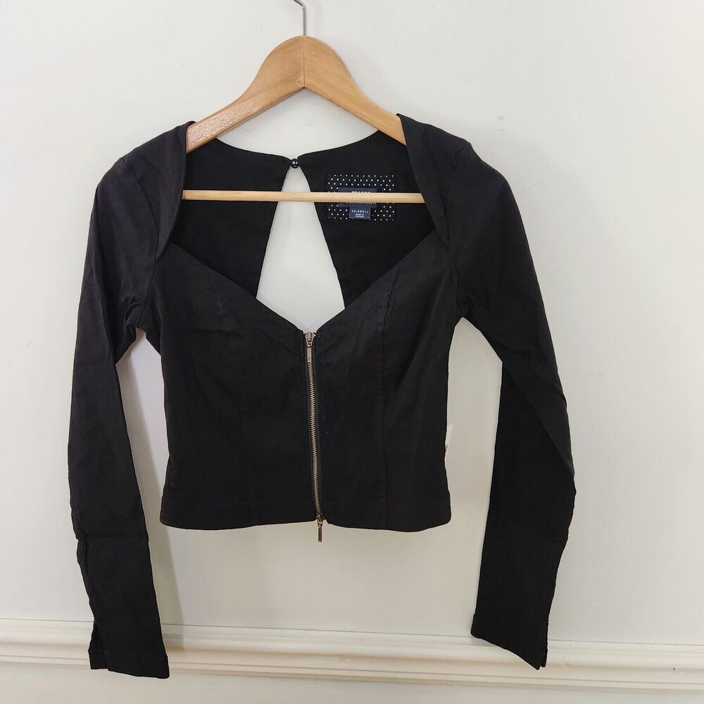 New Anthropologie Maeve Crop Top XXS 2XS Long Sleeve Shirt Black Cutout Back Top